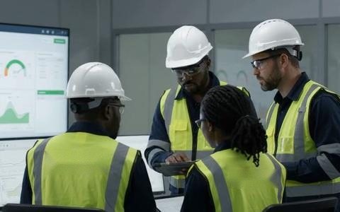 Engineers reviewing operational data together